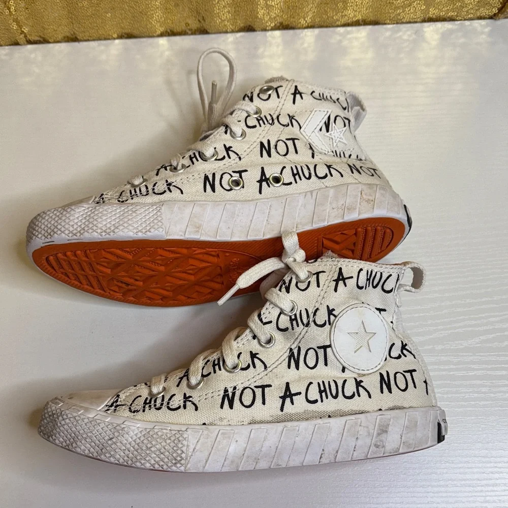 Convers Chuck 70 High Sneakers - White and Orange featuring “Not a Chuck” UNISEX